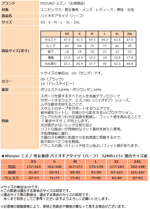 楽天市場】ミズノ インナー スパッツ ハーフタイツ バイオギア
