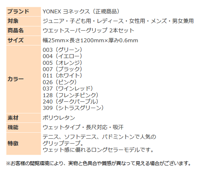 楽天市場】ヨネックス ラケット グリップテープ 2本入り