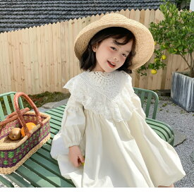 送料無料 slinxベビー服 ワンピース 女の子 幼児 子供 付け襟 可愛い キッズ ベビードレス お姫様風 ふんわり ギャザー 長袖 セレモニードレス チュニック お出かけ プレゼント ピアノ 発表会 出産御祝い 春秋 1-6歳