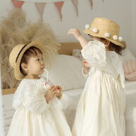 \本日限定600円OFF / ベビードレス 長袖 ワンピース レース襟 可愛い キッズ レーススカート 子供 服 お…