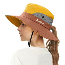 [LeafIn] レディース 帽子 日よけ帽子 UVカット帽子 サファリハット つば広ハット あご紐 調節可能 紫外線対策 通気性 吸水速乾 夏 秋 アウトドア 旅行用 釣り 登山 ウォーキング 9002