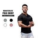 ★ 即納 ★ Manatsulife メンズ ポロシャツ 半袖 春夏 Vネック ビジネス スポーツシャツ ポタンなし 折襟 筋トレ ストレッチ 細身 開襟 トレーニングウェア RT26
