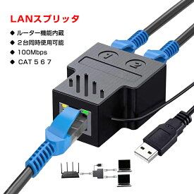 LAN分岐 100Mbps LANポート増設 拡張 アダプター RJ45 ラン中継コネクタ lanハブ2ポート ルーター ネットワークスプリッタアダプタ カテゴリー CAT5 CAT6 CAT7