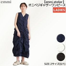 【マラソン期間限定クーポン付き！】エミ emmi emmi atelier オニベジギャザーワンピース レディース 春 夏 ネイビー ホワイト ブラック カジュアル ワンピース ロングワンピース ノースリーブ Vネック ロング丈 13WFO234010