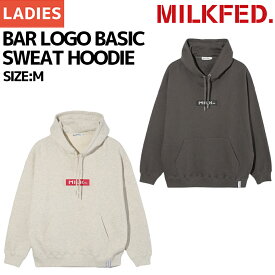 MILKFED. BAR LOGO BASIC SWEAT HOODIE ミルクフェド ロゴ スウェット フーディ レディース トップス パーカー アパレル カジュアル チャコール オートミール 103243012005