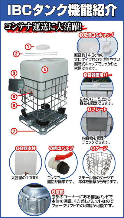 楽天市場】IBCタンク 貯水 タンク パレット付き 1000L 大容量 コンテナ 