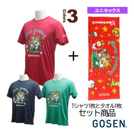 【テニス・バドミントンウェア（メンズ/ユニ） ゴーセン】 （NPT20／NTF06）ぽちゃ猫／クリスマス Tシャツ＆タオルセット／ユニセックス