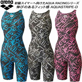 【全品ポイント5倍】アリーナ arena レディース 競泳水着 FINA承認 ハーフスパッツ オープンバック 着やストラップ AQUA STRIPE-D ARN-4066W