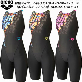 【全品ポイント2倍+最大1500円OFFクーポン】アリーナ arena レディース 競泳水着 国際水泳連盟承認 ハーフスパッツ 着やストラップ AQUA STRIPE-D ARN-4072W