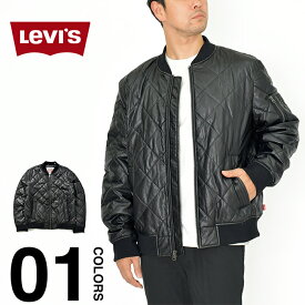 【セール】リーバイス ジャケット メンズ キルティングジャケット LEVI'S Diamond Quilted Faux Leather Bomber Jacket 大きいサイズ USモデル ダイヤモンド ボンバージャケット アウター ブラック フェイク レザー levis LM2RU415