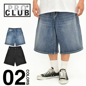 PRO CLUB プロクラブ デニムショーツ HEAVYWEIGHT BAGGY FIT DENIM SHORT 32PC0604 バギー デニム ハーフパンツ ビッグサイズ ビッグシルエット オーバーサイズ メンズ レディース 大きいサイズ USA ストリート ヒップホップ ブラック ダークストーンウォッシュ