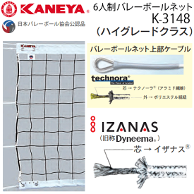 カネヤ 6人制バレーボールネット 上下白帯付 ハイグレードクラス 日本バレーボール協会検定合格品 K-3148 送料無料【代引・NP後払い不可】