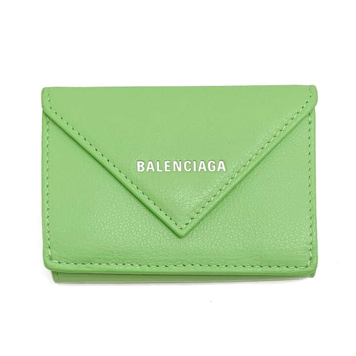 新品 BALENCIAGA CASH ミニ ウォレット 三つ折り 財布 黄緑色（楽天  