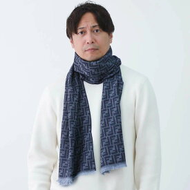 【スーパーサマーセール☆全品P3倍＆最大15000円スペシャルクーポン15日迄】FENDI フェンディ FXS830 AS6L F1Q3B ブルーFFジャカード マフラー