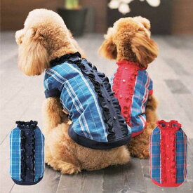 Simplers V チェックシャツ ワンピース M L 2L ブルー・レッド 小型犬 犬服 LL XL