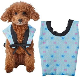 ペティオ 犬雅 あったか ちゃんちゃんこ S・M 千鳥と花 超小型犬〜小型犬用 犬服 正月 年賀状 【クリックポスト送料230円!!】 ブルー