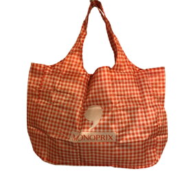 【送料無料】モノプリエコバッグ ギンガムチェック オレンジ フランス パリ 直輸入 マチ広 横長 折りたたみ コンパクト フランスのスーパー MONOPRIX ブランド レディース かわいい オシャレ 買い回り キャンペーン プチギフト ショッピングバッグ