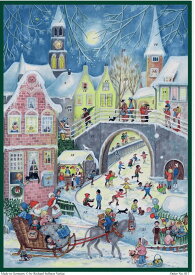 【送料無料】ドイツ アドベントカレンダー 橋のある街 M A4サイズ サンタクロース ソリ アイススケート クリスマス カード クリスマスマーケット 雪 パステルカラー 絵画 インテリア 窓 リチャードセルマー 買い回りキャンペーン