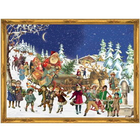 【送料無料】ドイツ アドベントカレンダー L 大判サイズ ヴィクトリア朝 トナカイのソリに乗ったサンタクロース クリスマス カード 子ども クラシック 絵画