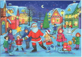 【送料無料】ドイツ アドベントカレンダー サンタクロースとアイススケート M A4サイズ クリスマス カード 星 冬 プレゼント ギフト 子供 絵画 インテリア 窓 リチャードセルマー 買い回りキャンペーン