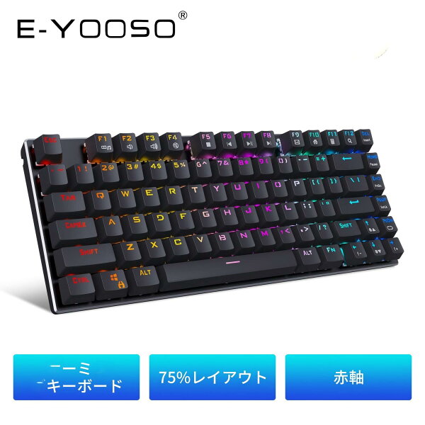 e元素 ゲームキーボード 黒 メカニカルキーボード USB有線 81キー コンパクト ホットスワップ対応 RGBバックライト 18モード アンチゴースト 赤軸・茶軸・青軸 Z88