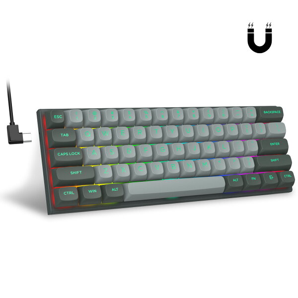 e元素 Hz-61 磁気軸 ゲーミングキーボード 60% 61キー ラピッドトリガー デュアルアクチュエーション 調整可能 0.1～4mm ホットスワップ PBTキーキャップ RGB