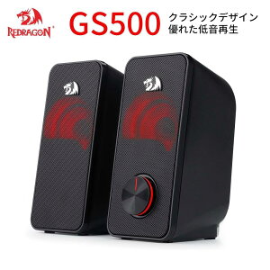 Redragon GS500 PC�Q�[�~���O�X�s�[�J�[ �Ԃ��o�b�N���C�g �N���X�^���N���A�ȃT�E���h 3.5mm�R�l�N�^��USB�d���t�� 2.0�`���l���X�e���I�f�X�N�g�b�v�R���s���[�^�X�X�s�[�J�[