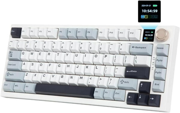 【月初限定｜2999円以上で299円OFFクーポン】  HUO JI ワイヤレス メカニカルキーボード 黄軸 テンキーレス Bluetooth/2.4GHz/USB有線 ホットスワップ対応 ゲーミングキーボード ノブ付き ディスプレイ搭載 静音 75% RGBバックライト  英語配列   Win/Mac対応