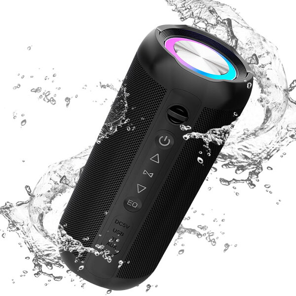 【月初限定｜3,000円以上で350円OFFクーポン】ブルートゥース5.0 ポータブルスピーカー 深バス IP66防水防塵 RGBライト搭載 AUX/TFカード再生対応 Type-C充電 TWSステレオ機能 屋内 アウトドア 自転車 ハイキング キャンプ パーティーに最適 (ブラック)
