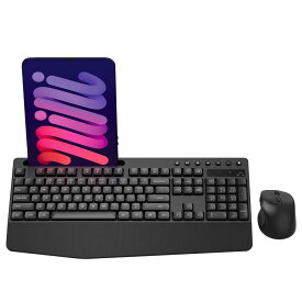 【期間限定 3,000円以上で350円OFFクーポン】 ワイヤレス キーボード マウスセット 静音 フルサイズ 英語配列 2.4GHz 遅延ゼロ 人間工学リストレスト 6ボタン無線マウス オフィス/在宅ワーク対応 スマホスタンド付き 高耐久 省電力 薄型 Windows11/macOS対応 (ブラック)