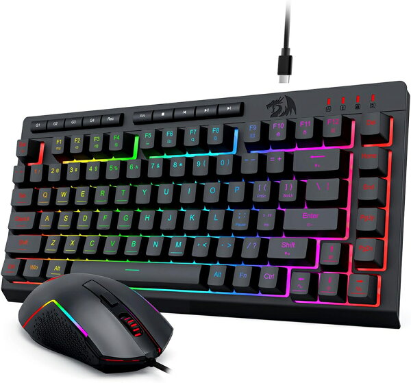 【月初限定｜3,000円以上で350円OFFクーポン】 有線 ゲーミングキーボード マウスセット 60% テンキーレス 英語配列 静音 メンブレンキーボード 8000DPI 1000Hz 光学ゲーミングマウス RGB マクロ対応 26キー防衝突 Windows/Mac/PS5 対応 (ブラック)