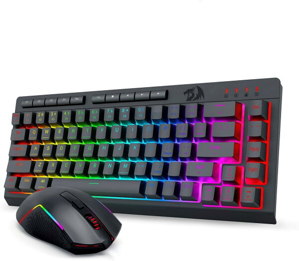 Redragon ワイヤレス ゲーミングキーボード マウスセット 静音 充電式 60％配列 英語配列 Bluetooth 5.0・2.4GHz・USB-C有線 3WAY接続 RGB マクロ対応 12800DPI PS5/Windows/Mac/Android対応 ブラック