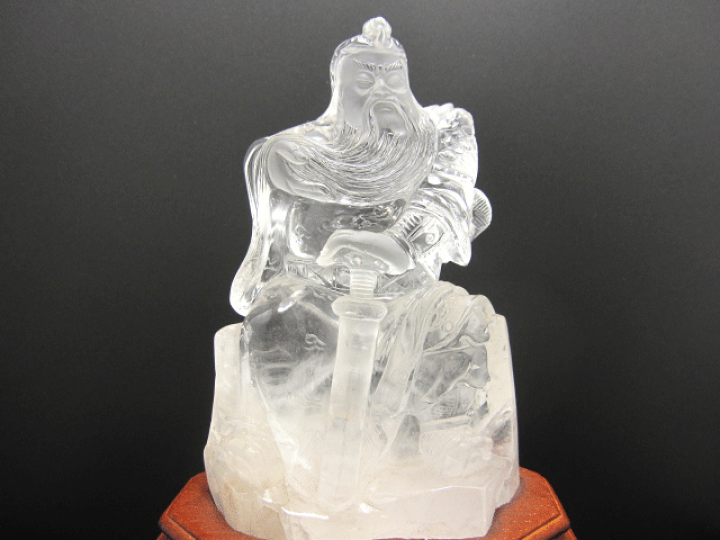 [石版彫刻&高分子結晶ストーン飾り物] 天然水晶(辰)龍彫刻（全高265mm・専用木製台座・専用ケース付属