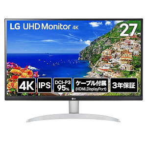 LG ���j�^�[ �f�B�X�v���C 27UP600K-W 27�C���`/4K(3840×2160)/IPS/DCI-P3 95%/��10.7���F�\��(8bit+FRC)/Display