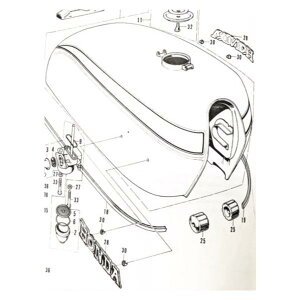 CB750K1 フューエルタンクエンブレム&ナット 1台分 図中(28番&29番&30番) 87121-300-030 87122-300-030 87311-634-600(87311-516-000より品番統一)  169K87121300030X1-87122300030X1-87311634600X4