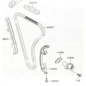 ゼファー1100RS(ZRT10A)　カムチェーンテンショナー＆テンショナーガスケット 図中(12048番＆11060番)　12048-1118　11060-1271 275K12048-1118-11060-1271