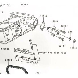 ニンジャ250R(EX250K)　カムチェーンテンショナー＆ガスケット　図中(12048＆11061番)　12048-0084(12048-0040より品番統一)　11061-0211　 975K-12048-0084-11061-0211