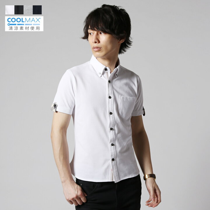 楽天市場 シャツ メンズ メンズファッション 春 夏 春服 夏服 クールマックス ストレッチ ボタンダウン 半袖 ビジネス ビジカジ クールビズ ホワイト ブラック ネイビー グレー M L Ll Sputnicks スプートニクス