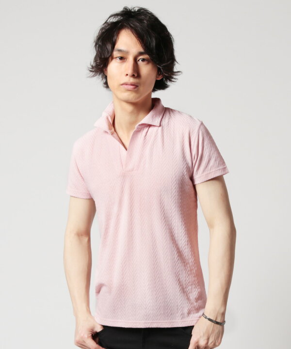 楽天市場 メール便対応 ポロシャツ メンズ メンズファッション 春 春服 夏 夏服 ヘリンボーン ジャガード スキッパー 半袖 ポロシャツ 綿 ポリエステル M L Xl ホワイト ピンク ネイビー ブラック Sputnicks スプートニクス