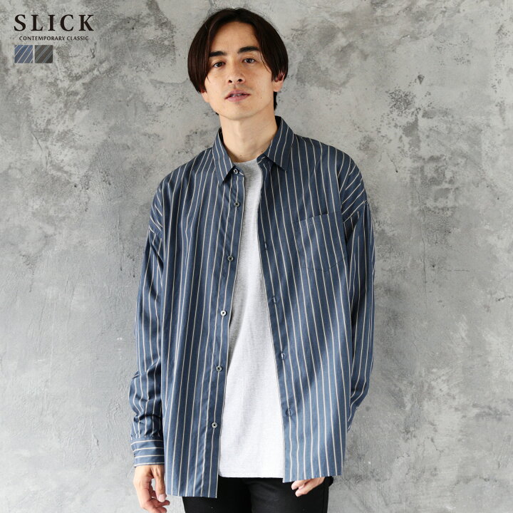 楽天市場 シャツ メンズ ストライプ柄 綿 コットン ドロップショルダー 長袖 Slick スリック Sputnicks スプートニクス