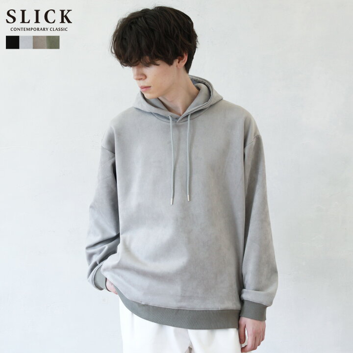 楽天市場 スウェット フーディー パーカー メンズ 長袖 秋 冬 秋服 冬服 カジュアル ストレッチ フェイク スエード ストリート 無地 ブラック グレー モカ カーキ M L Slick スリック Sputnicks スプートニクス