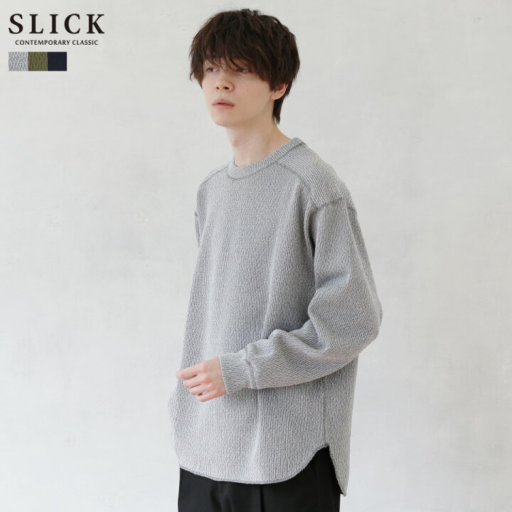 楽天市場 ニット プルオーバー トップス メンズ メンズファッション 秋 秋服 冬 冬服 長袖 クォーターゲージ ステッチ プルオーバー カジュアル シンプル 杢 ネイビー グレー カーキ M L Slick スリック Sputnicks スプートニクス