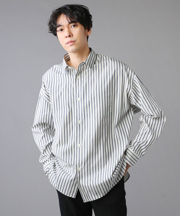 楽天市場 Bargain シャツ メンズ ヴィンテージ ストライプ ドロップショルダー シャツ ホワイト ブルー ベージュ Slick スリック 春 秋 春服 秋服 レギュラーカラー 綿 コットン Sputnicks スプートニクス