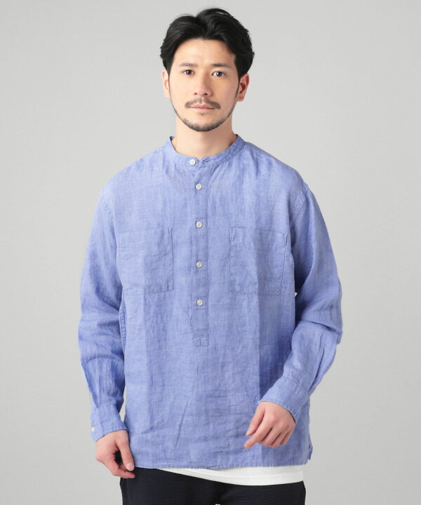 楽天市場 シャツ メンズ 春 秋 春服 秋服 ミストダイ リネン 麻 バンドカラー プルオーバー 吸湿性 カジュアル リゾート M L Ll サックス オレンジ ベージュ ネイビー Allowed To Unfold アロウド トゥ アンフォールド Sputnicks スプートニクス