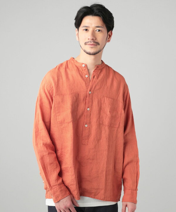 楽天市場 シャツ メンズ 春 秋 春服 秋服 ミストダイ リネン 麻 バンドカラー プルオーバー 吸湿性 カジュアル リゾート M L Ll サックス オレンジ ベージュ ネイビー Allowed To Unfold アロウド トゥ アンフォールド Sputnicks スプートニクス