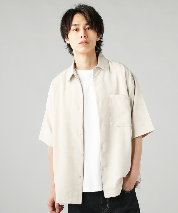 楽天市場 シャツ メンズ メンズファッション 春 春服 夏 夏服 5分袖 半袖 テック リネン シャンブレー レギュラーシャツ オーバーサイズ ビッグシルエット キナリ ブラック グレー ベージュ カーキ ネイビー M L Sputnicks スプートニクス