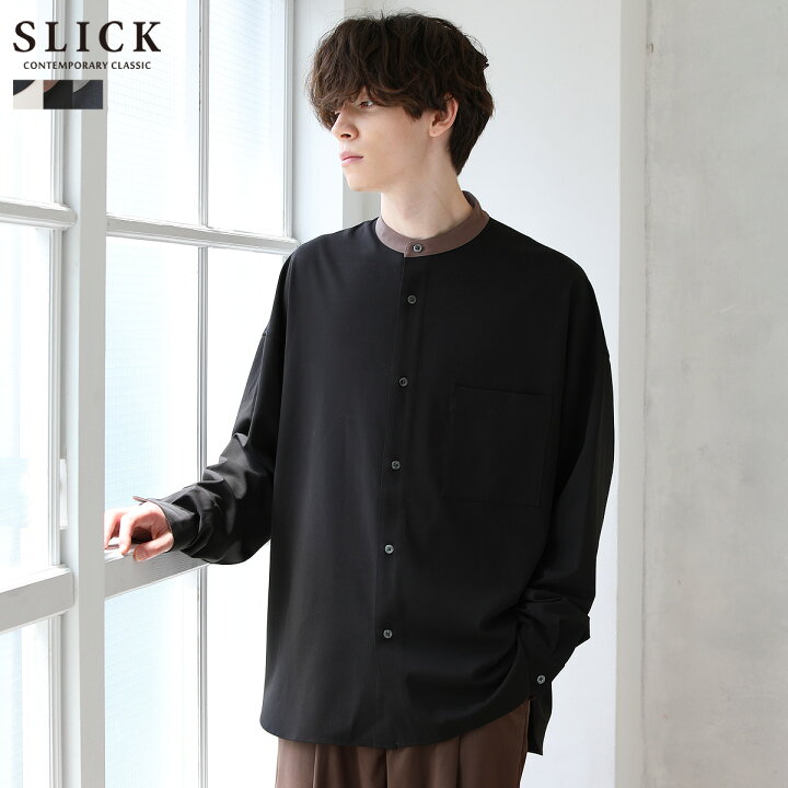 楽天市場 バンドカラーシャツ シャツ クレリックシャツ メンズ メンズファッション 秋 秋服 冬 冬服 Tr ツイル クレリック バンドカラー ドロップショルダー シャツ 長袖 配色 M L アイボリー ブラック チャコール Slick スリック Sputnicks スプートニクス