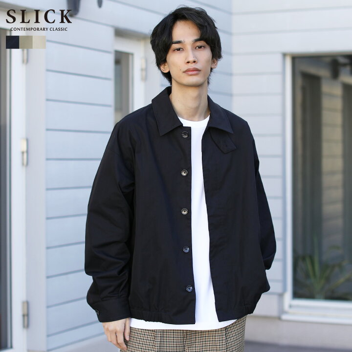 楽天市場 ブルゾン ショートブルゾン ジャケット アウター メンズ 春 春服 ギャバジン チンストラップ 無地 ブラック ベージュ グリーン グレー M L Slick スリック Sputnicks スプートニクス