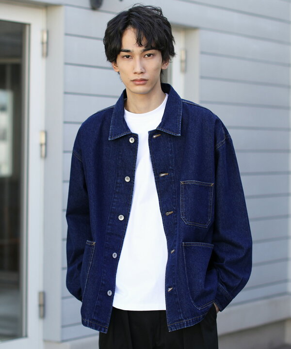 楽天市場 セットアップ対応 デニムジャケット カバーオール メンズ 春 秋 春服 秋服 ジャケット デニム 長袖 ストーンバイオ 10オンス オーバーサイズ ブラック ホワイト インディゴ ブルー M L Slick スリック Sputnicks スプートニクス