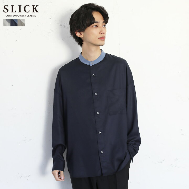 楽天市場】シャツ バンドカラーシャツ メンズ メンズファッション 春 